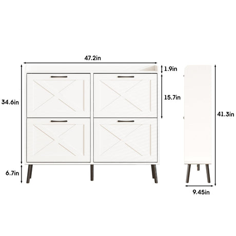 Maupvit Large Shoe Cabinet with 4 Flip Drawers, Freestanding Shoe Cabinet Organizer with Metal Drawer Bracket, Shoes Storage Cabinet for Entryway, Maupvit
