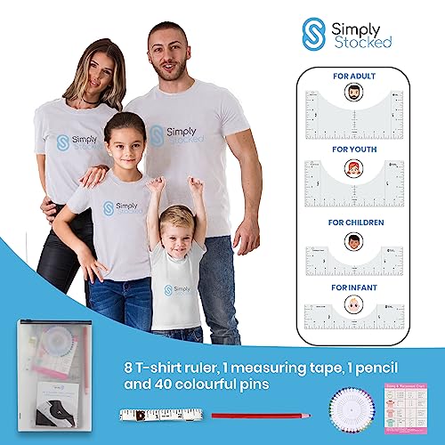 Simply Stocked Tshirt Ruler Guide for Vinyl Alignment - 8 Pcs of PVC T Shirt Rulers to Center Designs for Heat Press with 4 Accessories - 10 Inch Simply Stocked