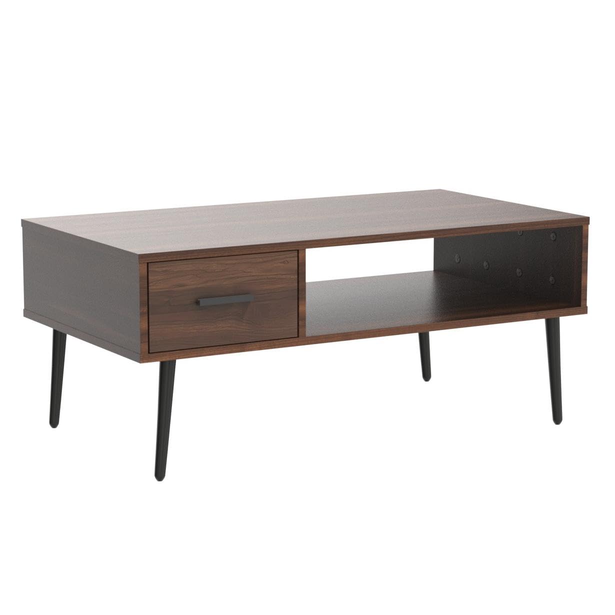 HAIOOU Coffee Table, Mid Century Modern Style Cocktail Table TV Stand with Drawer, Open Storage Shelf, Stable Floor-Anti-Scratching Pine Leg for