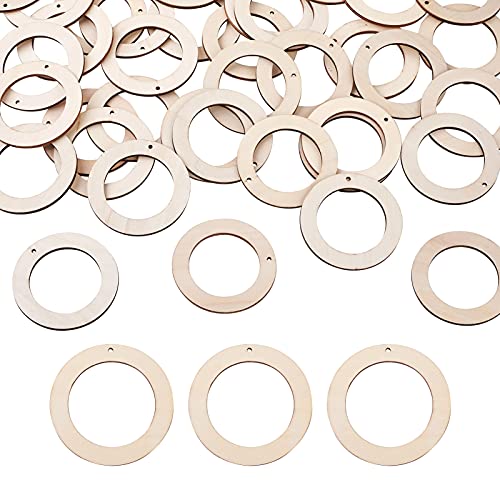 Pandahall 40pcs Unfinished Flat Round Wood Pendants 80mm Wooden Link Ring Charms Christmas Ornaments with 3mm Hole for Home Party Decoration Jewelry PH PandaHall