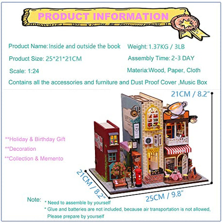 Roroom DIY Miniature and Furniture Dollhouse Kit,Mini 3D Wooden Doll House Craft Model with Dust Proof Cover and Music Movement,Creative Room Idea Roroom
