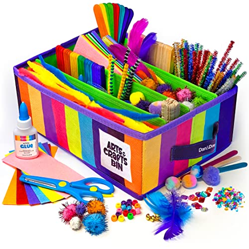 Dan&Darci Arts & Crafts Supplies Kit for Kids and Toddlers - with Storage Bin - Kid & Toddler Art & Craft Set Ages 3, 4, 5, 6, 7 & 8 Years Old -