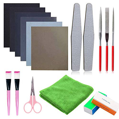 Woohome 17 PCS Resin Casting Tools Set, 3 Style File, Sand Papers, Polishing Blocks, Polishing Cloth, Scissors, Brushes for Jewelry Making Supplies,