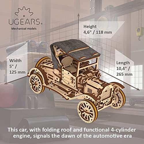 UGEARS Classic Model Car Kit - 3D Puzzles for Adults and Kids with Folding Roof and Functional 4 Cylinder Engine - Model Car Kits for Adults 3D UGEARS