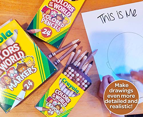 CRAYOLA Colours of The World - Set of 24 Wax Pencils, 24 Felt-Tip Pens, 24  Multicultural Pencils and 1 Album