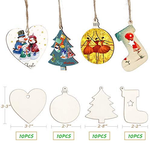 TONAK Unfinished Wood Pieces Wooden Ornaments Christmas Crafts Supplies for Kids Predrilled Blank Hearts Tree Round Wood Slices to Paint DIY TONAK