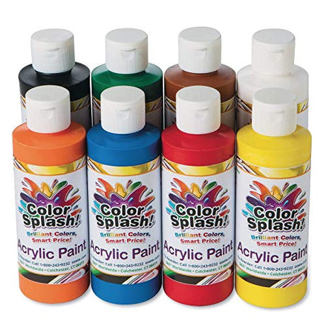 S&S Worldwide Color Splash! Acrylic Paint, 8 Bright Colors, 8-oz Flip-Top Squeeze Bottles, Great for Arts & Crafts, Wood, Paper Mache, Bisque, Metal, S&S Worldwide