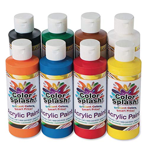 S&S Worldwide Color Splash! Acrylic Paint, 8 Bright Colors, 8-oz Flip-Top Squeeze Bottles, Great for Arts & Crafts, Wood, Paper Mache, Bisque, Metal, - WoodArtSupply