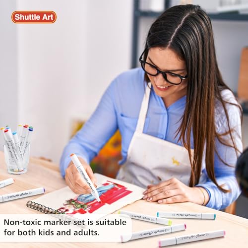 Shuttle Art 280 Colors Dual Tip Alcohol Based Art Markers, 279 Colors  Permanent Marker Plus Colorless Blender, Micro-tip Pens, White Highlighter  Pens