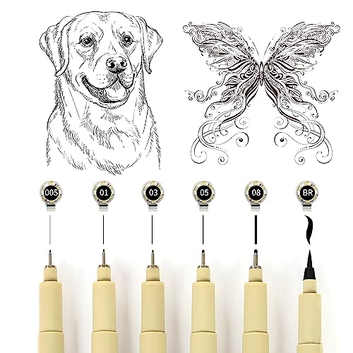 GETHPEN Micro-Pen Fineliner Ink Pens, 6 Pack Black Micro Fine Point Drawing Pens Waterproof Archival Ink Multiliner Pens for Artist Illustration, GETHPEN