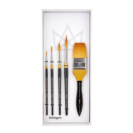 KINGART Original Gold Series Premium Golden Taklon Multimedia Artist Brushes, Painting Tools for Oil, Acrylic, Watercolor and Gouache, Gift Box, KINGART