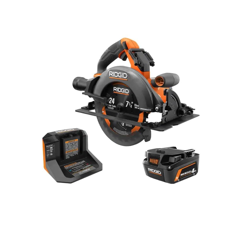 RIDGID 18V Brushless Cordless 7-1/4 in. Circular Saw Kit with MAX Output Battery and Charger - R8657KN - Bulk Packaged RIDGID