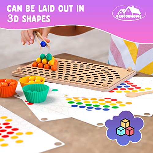 Toddler wooden Learning Montessori toys – wooden peg board bead game baby rainbow stacking matching counting color sorting games for fine motor math
