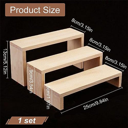NBEADS 3-Tier Rectangle Wood Jewelry Display Risers, 3 Sizes Unfinished Wood Display Risers Shelf Showcase Fixtures Detachable Display Stand for