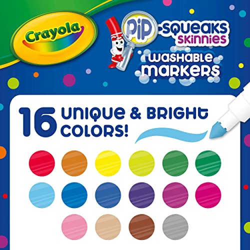 Crayola Washable Pip Squeaks Skinnies Markers, 16 Count, School Supplies, Gifts for Boys and Girls Crayola