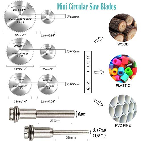 Mini Rotary Tool Accssory Set 121pcs HSS Circular Saw Blades Diamond Metal Wood Cutting Wheels Rotary File Cut off Polishing Sanding Cutting Kit Dreamcolor