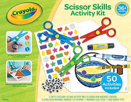 Crayola Toddler Scissor Skills Activity Kit, 3 Count Safety Scissors and Craft Supplies, Gift for Kids, Ages 3, 4, 5 Crayola