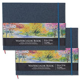 U.S. Art Supply 9" x 12" Watercolor Book, 2 Pack, 76 Sheets, 110 lb (230 GSM) - Linen-Bound Hardcover Artists Paper Pads - Acid-Free, Cold-Pressed, U.S. Art Supply