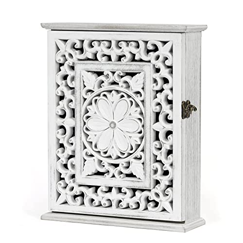 AHUONEL Wooden Key Holder for Wall, Key Box Key Cabinet, Key Hooks Wall Mounted Key Hangers Rustic Decorative Key Rack with 6 Key Hooks for Home AHUONEL