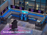SEDETA L Shaped Gaming Desk, Convertible 96" Home Office Desk or Corner Desk, L Shaped Desk with Power Outlets & LED Strip, Monitor Stand, Keyboard SEDETA