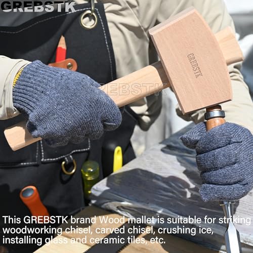 GREBSTK Wooden Mallet Manual Ice Hammer Mallet Beech Solid Carpenter Woodworking Mallet 12"