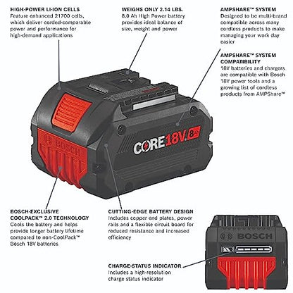 BOSCH GBA18V80 18V CORE18V® Lithium-Ion 8 Ah High Power Battery - WoodArtSupply