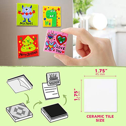 Magnetic Mini Tile Art - DIY Craft Kit; Design and Paint Magnet Tiles - Kids Paint Arts & Crafts Project; Includes 12 Tile Magnets, 8 Paint Colors, 2 - WoodArtSupply