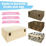 DAJAVE Unfinished Wooden Box, Large Wooden Box with Hinged Lid and Front Clasp, Pine Wood Box DIY Craft Stash Boxes for Arts Hobbies and Home DAJAVE