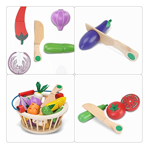 Victostar Magnetic Wooden Cutting Fruits Vegetables Food Play Toy Set with Basket for Kids (Vegetables) Victostar