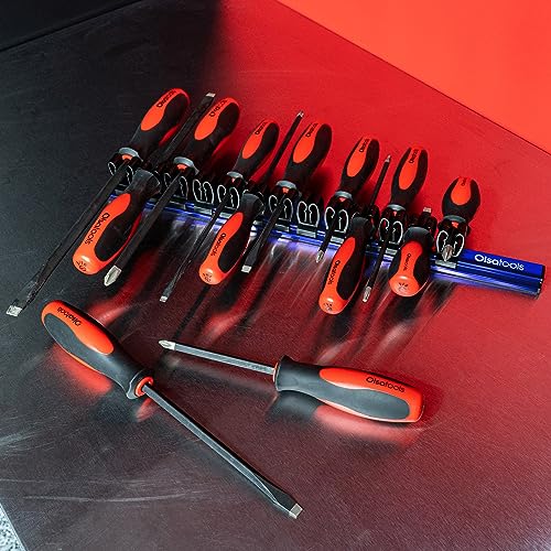 Olsa Tools Magnetic Screwdriver Rail Organizer| Professional Quality Magnetic Tool Holder | Fits up to 16 Screwdrivers | Blue Olsa Tools