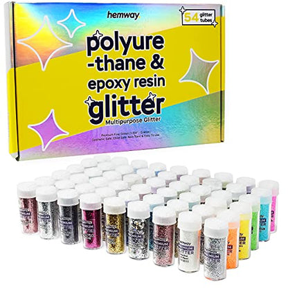 Hemway 54 Glitter Tube Glitter Crystal Box for Polyurethane and Epoxy Resin, Craft, Nail, Jewellery, Art Supplies, Decoration, Shaker Tubes - (54 x - WoodArtSupply