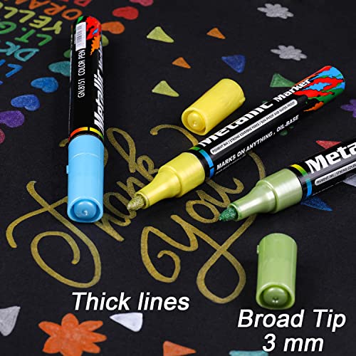 Dyvicl Metallic Markers Paint Markers, Broad Tip Paint Pens for Rocks, Halloween Pumpkin, Wood, Fabric, Glass, Ceramics, Metal, Plastic, Black Paper, - WoodArtSupply