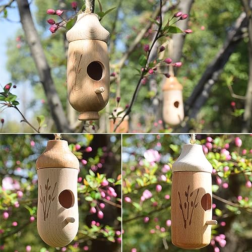 Wodpesur Hummingbird House - Natural Wooden Hummingbird Houses Bird Houses for Outside Hanging, Gardening Gifts Home Decoration, 3 Packs Wodpesur