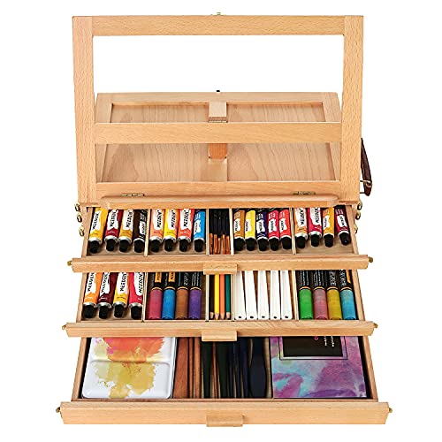 MEEDEN Large Adjustable Artist Tabletop Sketchbox Easel- Multi-Function Solid Beech Wood Storage Box Easel with 3-Drawer for Artist, Art Students &
