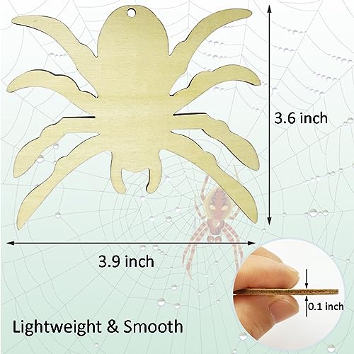 20pcs Unfinished Spider Wood DIY Crafts Cutouts Wooden Spider Shape Cutouts Halloween Wood Cutouts for Painting Halloween Tree Decorations Wreath JEKEJIAJIU