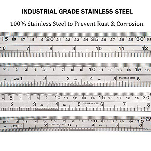 Ruler Metal Straight Edge Ruler Stainless Steel Ruler 6 Inch 8 Inch 12 Inch 16 Inch Ruler Set Rulers Bulk Set of 4 - WoodArtSupply