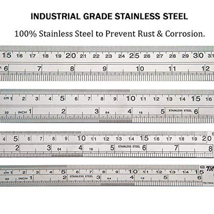 Ruler Metal Straight Edge Ruler Stainless Steel Ruler 6 Inch 8 Inch 12 Inch 16 Inch Ruler Set Rulers Bulk Set of 4 - WoodArtSupply