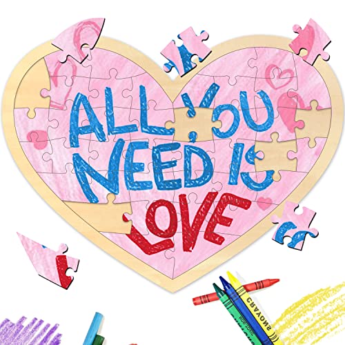 Blank Puzzle Heart Shape with 40 Pieces, Blank Heart Wooden Jigsaw Puzzle with Puzzle Tray for Crafts & DIY, Custom Puzzle 11.2x8.4 Inches 1 Pack MoinKidz