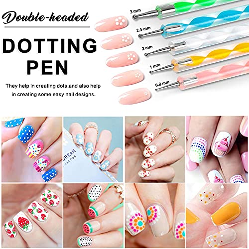 AIBEE 20pcs Nail Art Design Tools, 15pcs Nail Art Brushes Kit with 5pcs Nail Dotting Pens, PINK (pink) AIBEE