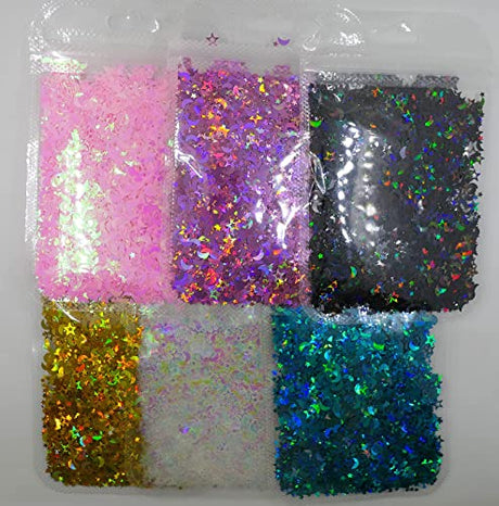 LoveOurHome 6 Colors Star Moon Chunky Glitter Flakes Resin Epoxy Accessories Holographic Black Blue Stars Glitters Confetti Crafts Sequins Decor for LoveOurHome