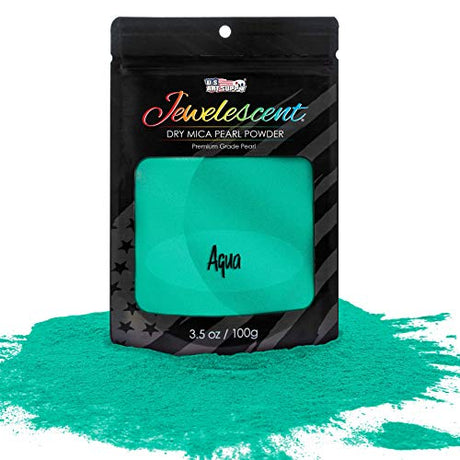 U.S. Art Supply Jewelescent Aqua Mica Pearl Powder Pigment, 3.5 oz (100g) Sealed Pouch - Cosmetic Grade, Metallic Color Dye - Paint, Epoxy, Resin, U.S. Art Supply