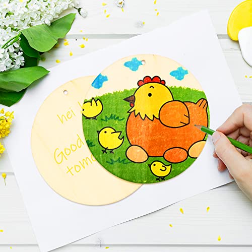 FSWCCK 100 Pcs 4 Inch Unfinished Wood Circles Rounds with Holes, Wood Round Disc Cutouts, Blank Round Wood Circles for DIY Crafts, Painting, FSWCCK