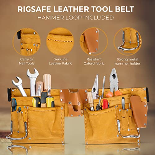 Virtionz 11 POCKET LEATHER TOOL BELT for Carpenter, Construction Pouch, Framers, Handyman, Electrician, Brown color, belts adjusts from 33'' up to