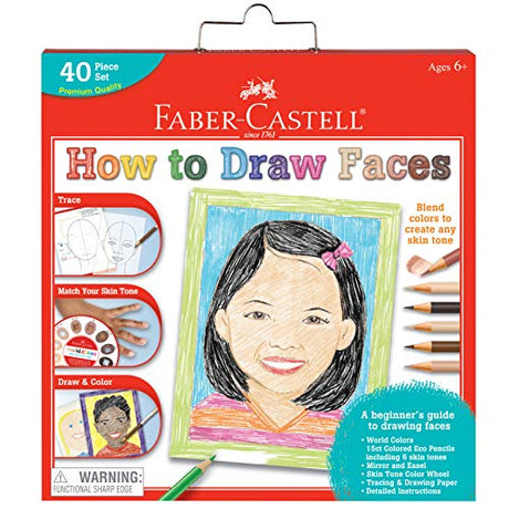 Faber-Castell World Colors How to Draw Faces Kit - Learn to Draw Portraits for Beginners - 40 Piece Skin Tone Coloring Pencils and Paper Art Set Faber-Castell