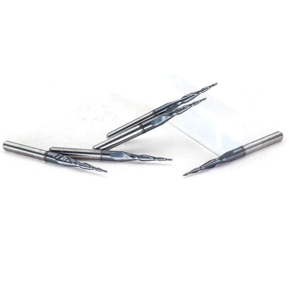 OSCARBIDE Tapered Ball Nose Carbide End Mills 1/8" Shank R0.25 CNC Router Bit 2 Flutes Tin Coated for Engraving Milling 3D Relief Carving.5pcs/Set OSCARBIDE