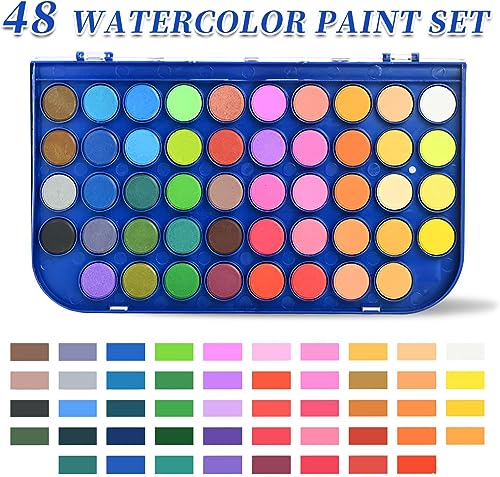 GETHPEN Filbert Paint Brushes Set Watercolor Paint 48 Colors GETHPEN