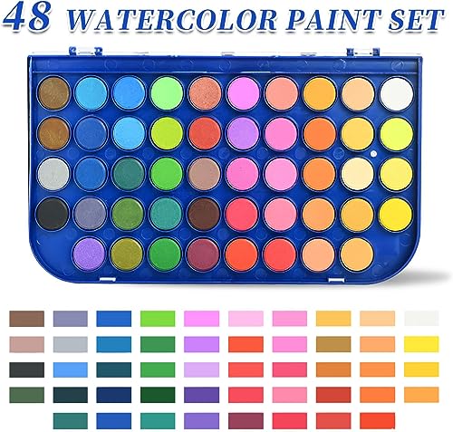 GETHPEN Filbert Paint Brushes Set Watercolor Paint 48 Colors - WoodArtSupply