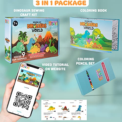MOMOTOYS Dinosaur Toy Kids Sewing Kits for Kids Ages 8-12 - Beginner Sewing Kit for Kids -Kids Felt Sewing Kit - Sew Spectacular Adorable Animals - MOMOTOYS
