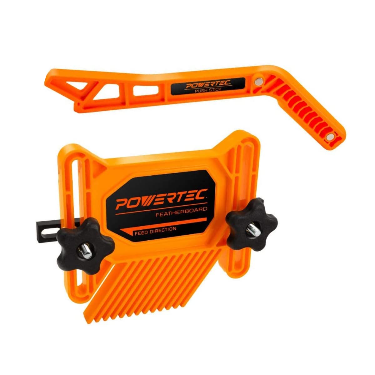 POWERTEC 71554V 2-Piece Universal Featherboard Woodworking Safety Kit w/Deluxe Magnetic Push Stick for Table Saws, Router Tables, Jointers POWERTEC