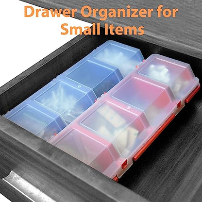 Screw Organizer Storage Bins, 2 Pack Stackable Bins with Lids, Divider Compartment Containers for Garage / Craft Tool Organizing, Tool Cart Cabinet